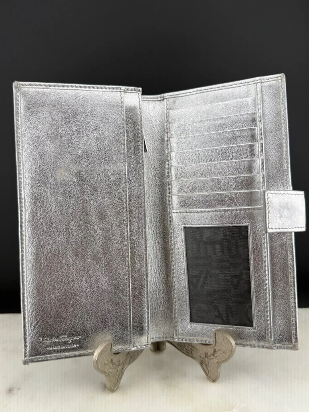 Vintage Salvatore Ferragamo Gancini Silver Wallet